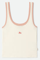 Women's Ringer Organic A-Tank in the color Off White/Silver Pink - Front Product Laydown Image