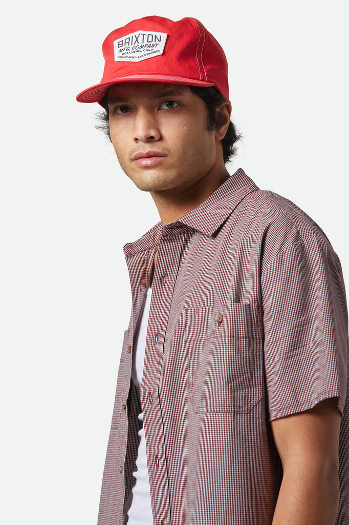 Men's CRU Micro Plaid Relaxed S/S Shirt in the color Cordovan Red Micro Plaid - Additional Fit View