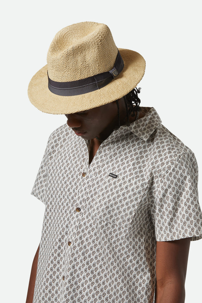 Unisex Roma Straw Fedora in the color Natural/Black - Men's Front View