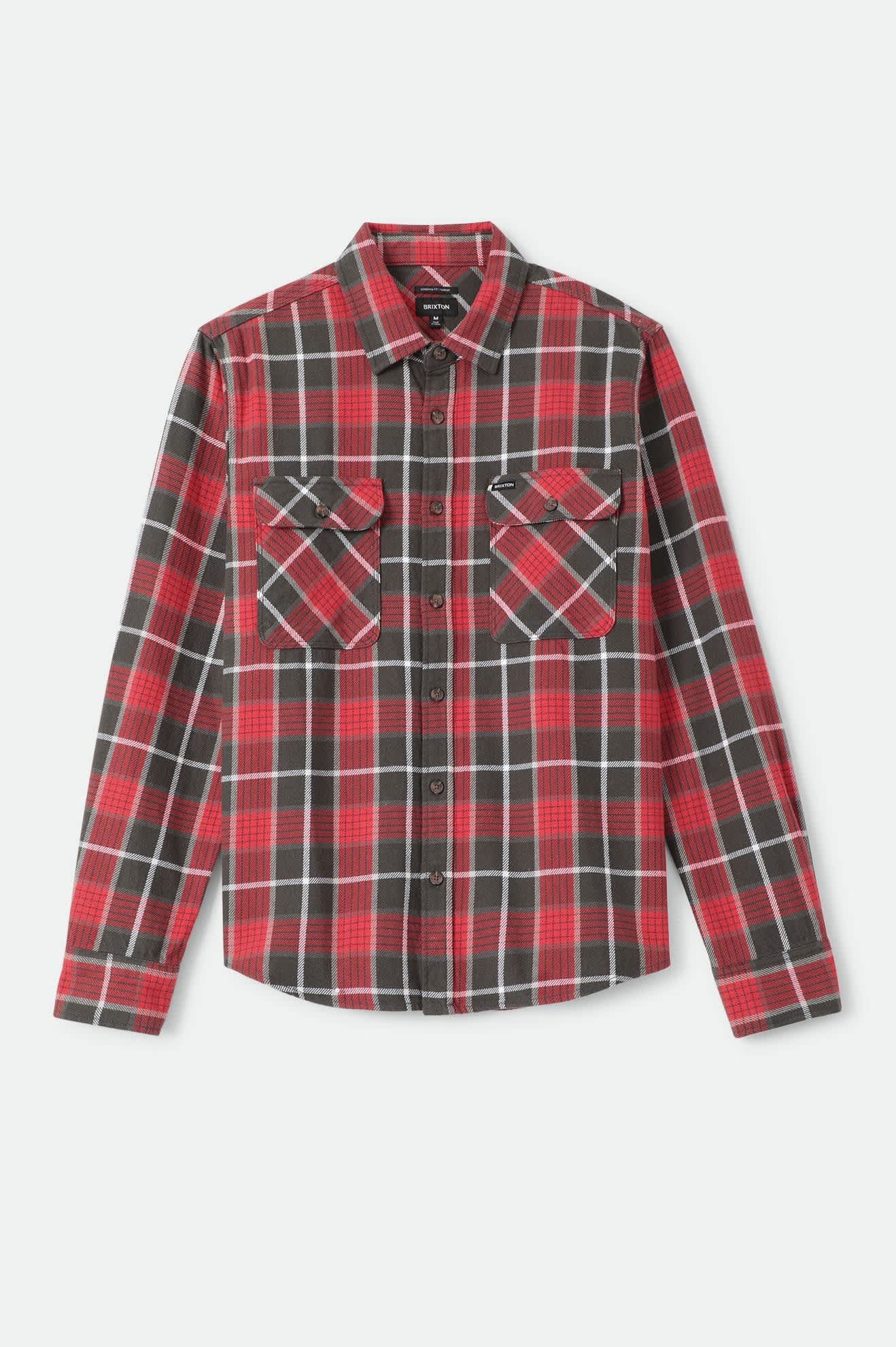 Men's Bowery Flannel in the color Washed Red/Black - Front Product Laydown Image