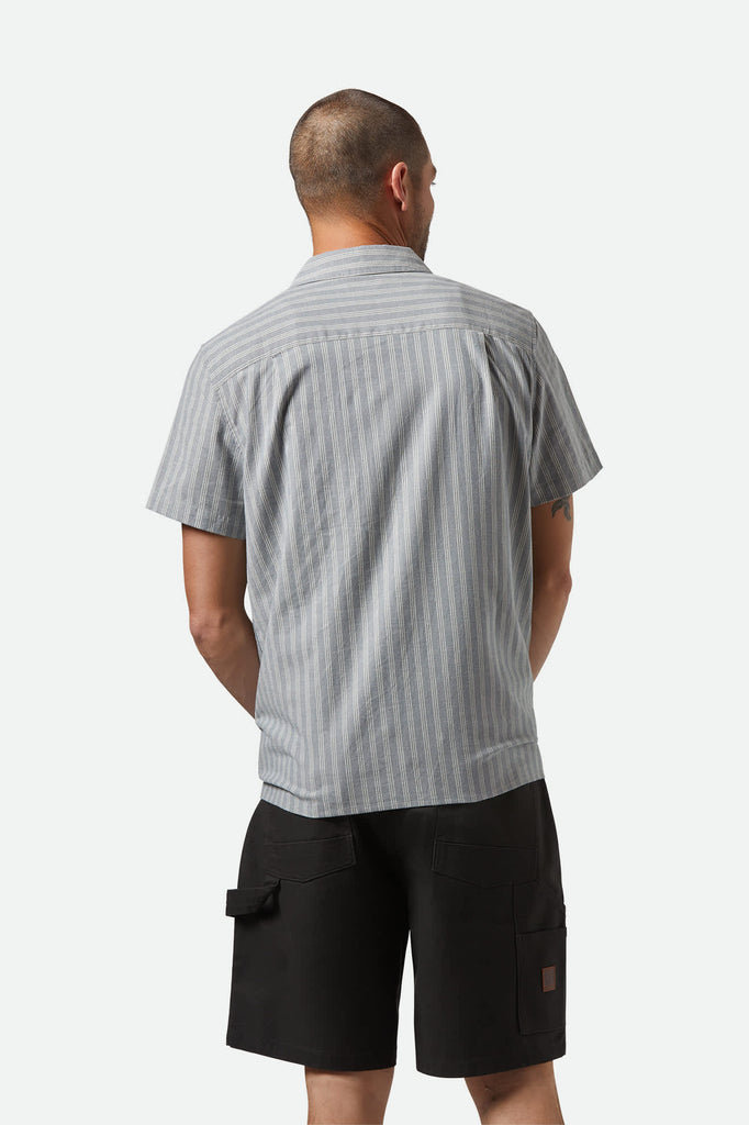 Men's CRU Oxford Stripe S/S Shirt in the color Basalt Blue/Whitcap Stripe - Men's Back View