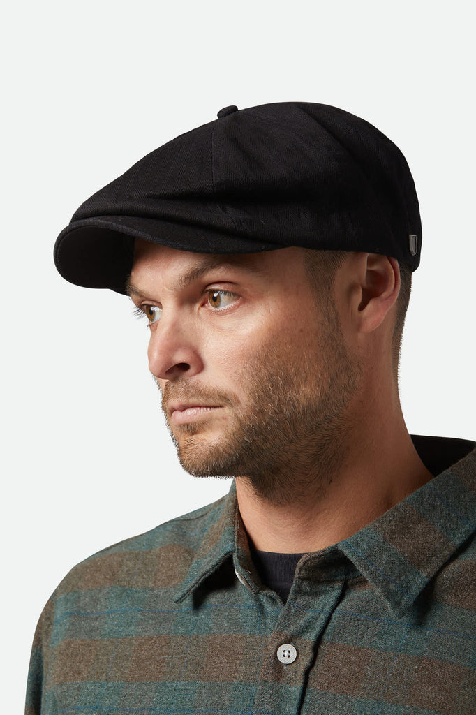 Unisex Brood Newsboy Cap in the color Black - Men's Front View