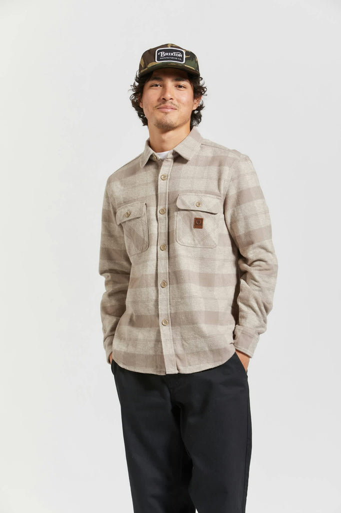 Men's Bowery Heavyweight L/S Flannel in the color Off White/Cinder Grey - Men's Front View