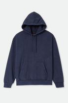 Men's Brixton Baseline Hood Fleece in the color Washed Navy Vintage Wash - Front Product Laydown Image