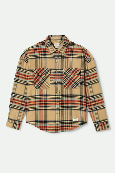 Women's Bowery Women's Classic L/S Flannel in the color Sand/Burnt Brick/Black Plaid - Front Product View