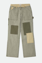Women's Essex Patchwork Painter Pant in the color Vintage Olive Patchwork - Front Product Laydown Image