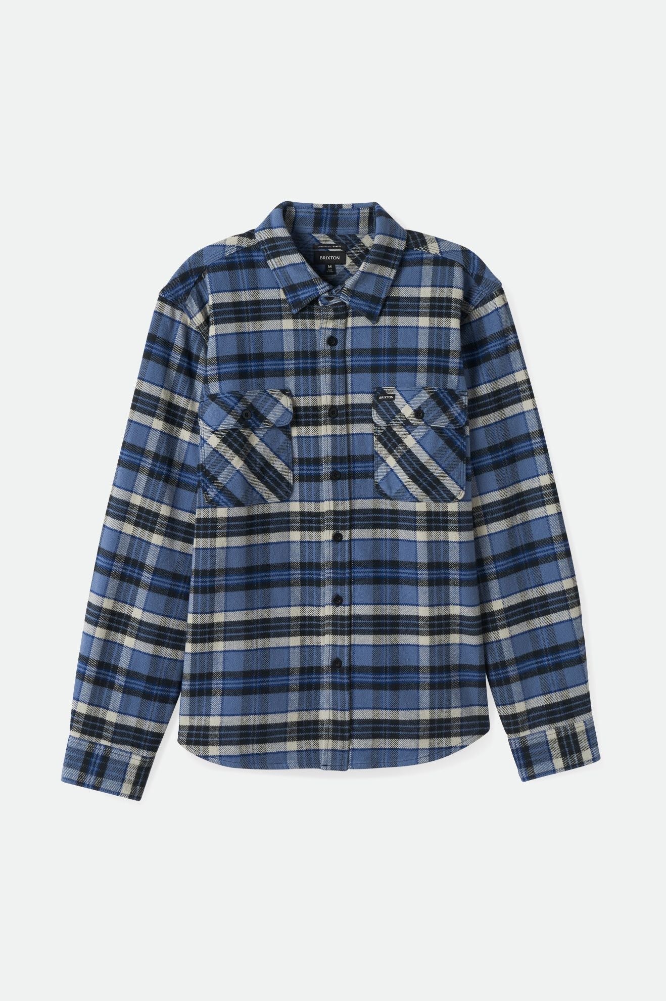 Brixton Men's Bowery Heavyweight L/S Flannel - Flint Blue/Black/Mineral Grey | Profile