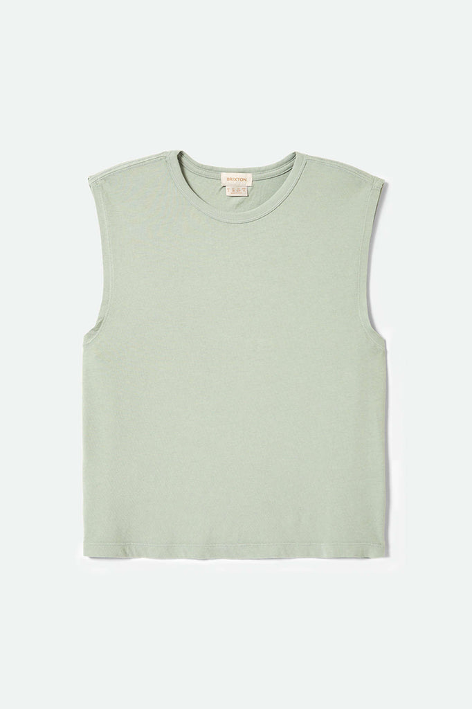 Women's Carefree Organic Garment Dyed Muscle Tank in the color Sage Green - Front Product View