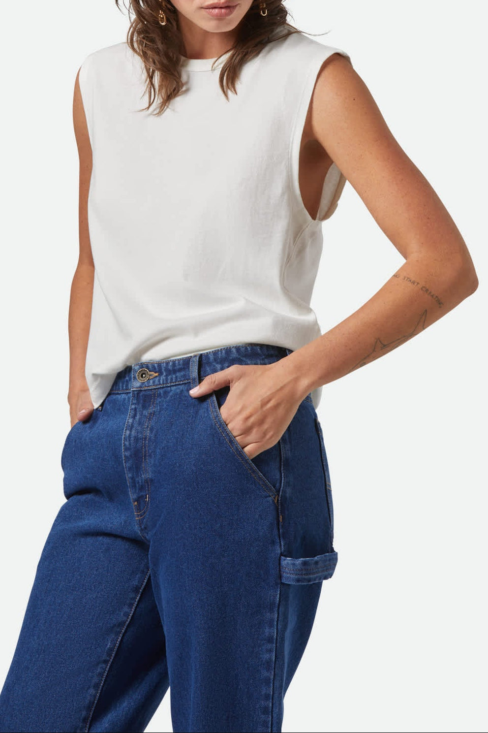 Women's Carefree Organic Garment Dye Muscle Tank in the color Off White - Women's Front View