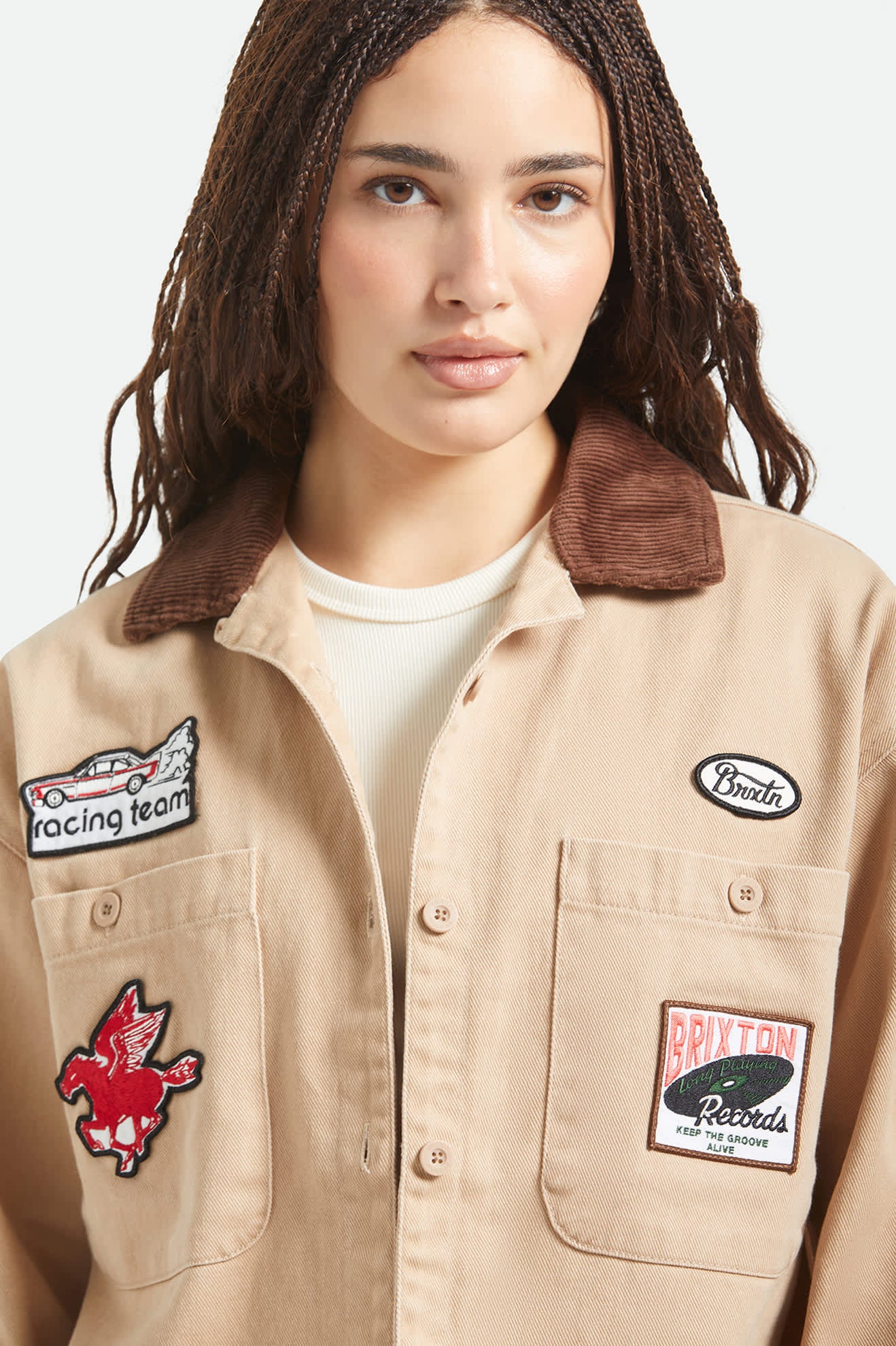 Women's Utopia Patchwork Overshirt in the color Washed Timeless Taupe - Additional Fit image