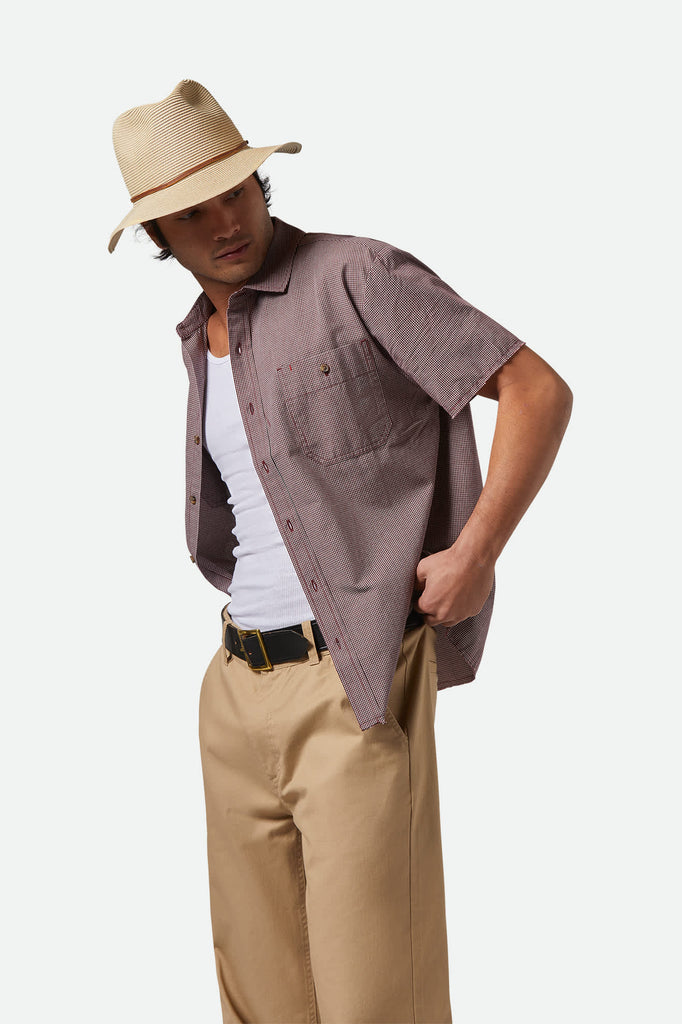 Unisex Wesley Straw Packable Fedora in the color Tan - Men's Front View