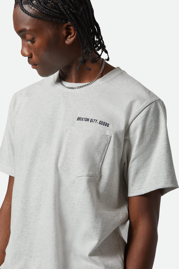 Men's Embroidered Heavyweight Pocket T-Shirt in the color Heather Grey Ash - Additional Fit View