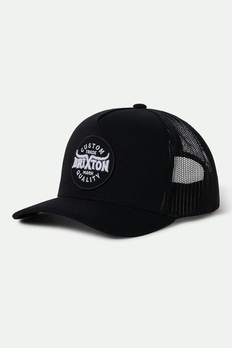 Unisex Gibson Netplus Trucker Hat in the color Black/Black - Front Product View