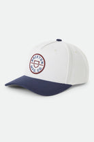 Unisex Crest Snapback in the color Wax Paper/Navy - Front Product Laydown Image