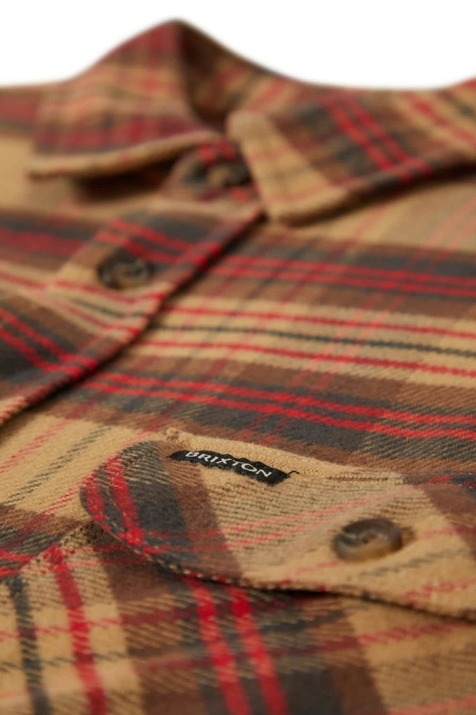 Men's Bowery L/S Flannel in the color Curry/Washed Black/Crimson - Additional Laydown image