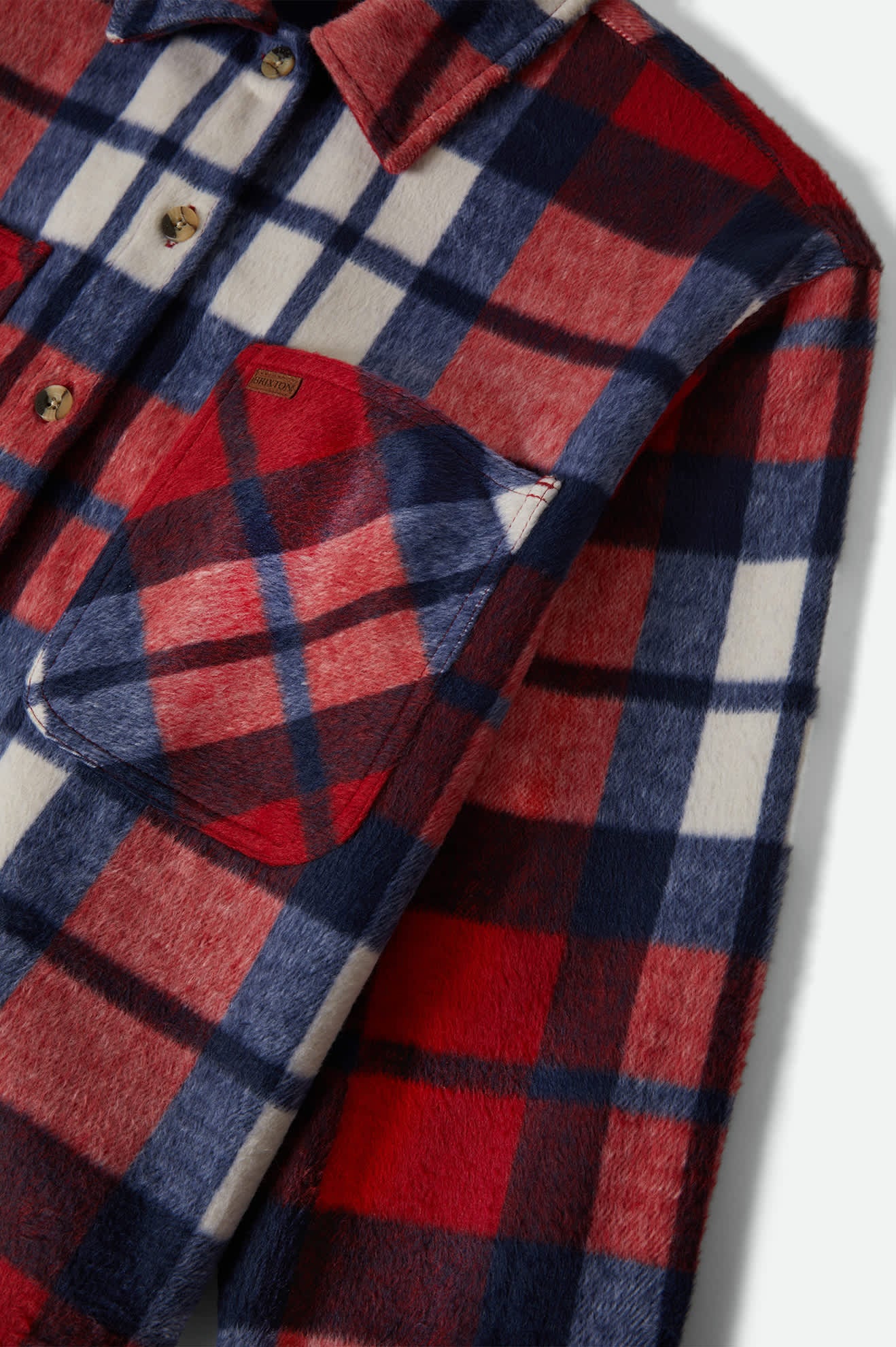 Women's Bowery Women's Soft Brushed Flannel in the color Adrenaline Rush/Navy - Additional Laydown image