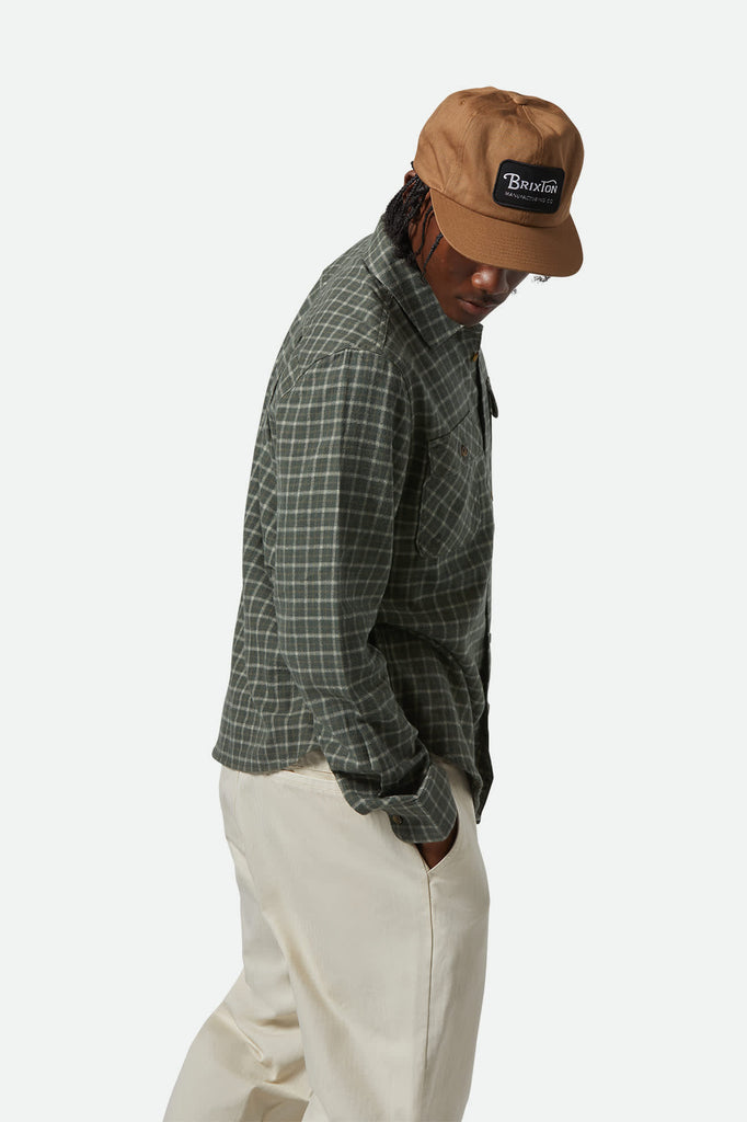 Men's Bowery Lightweight Ultra Soft L/S Flannel in the color Ivy Green/Whitecap - Men's Side View