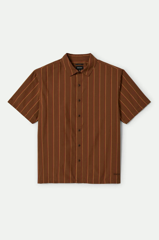 Men's CRU Stripe Relaxed S/S Shirt in the color Washed Copper/Burnt Red/Sunset - Front Product View