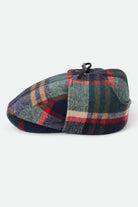 Unisex Barrel Earflap Snap Cap in the color Navy/Green/Red/Cream - Additional Laydown image