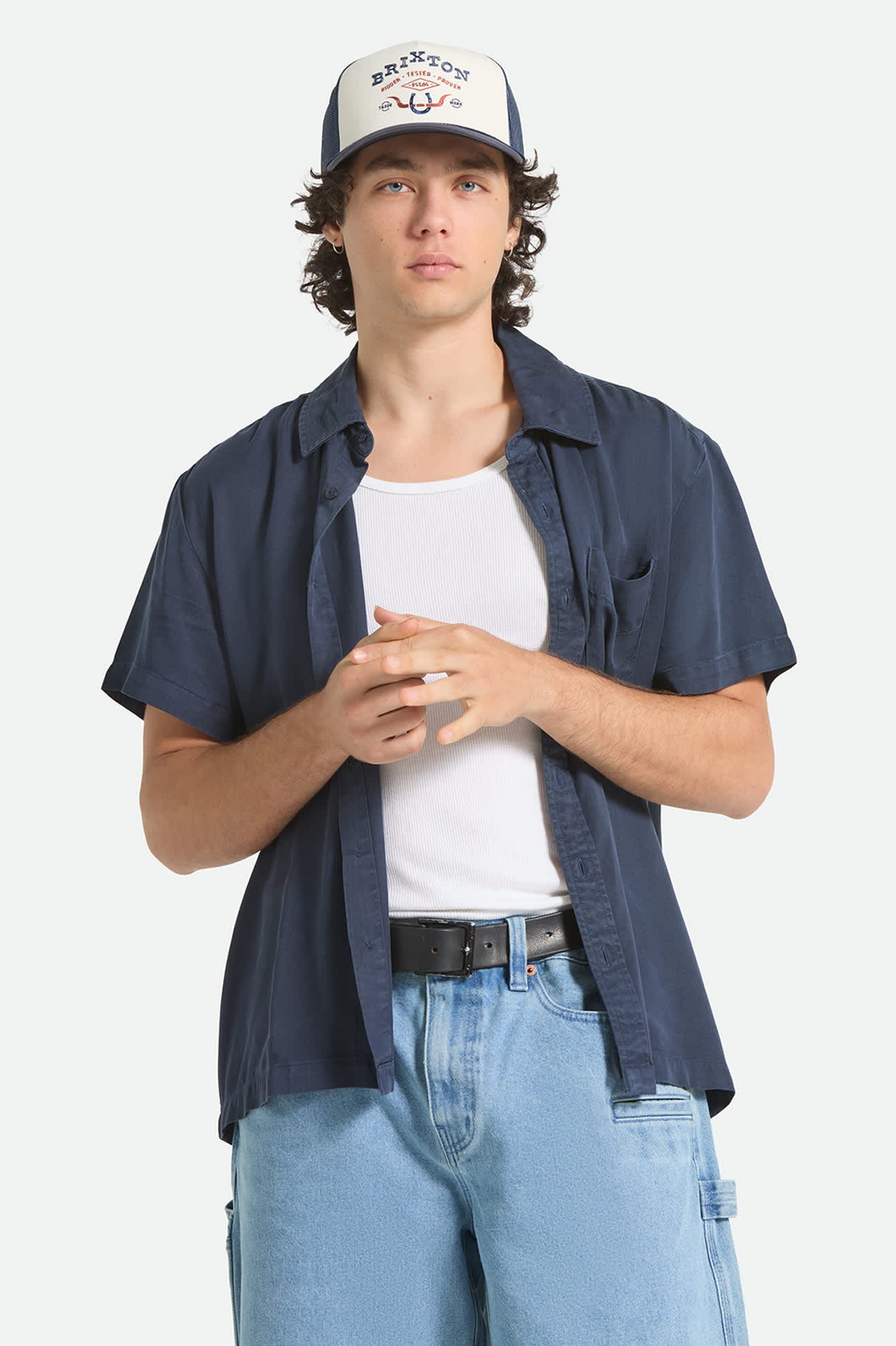 Men's Cooling Comfort Short Sleeve Shirt in the color Midnight Navy - Men's Front View