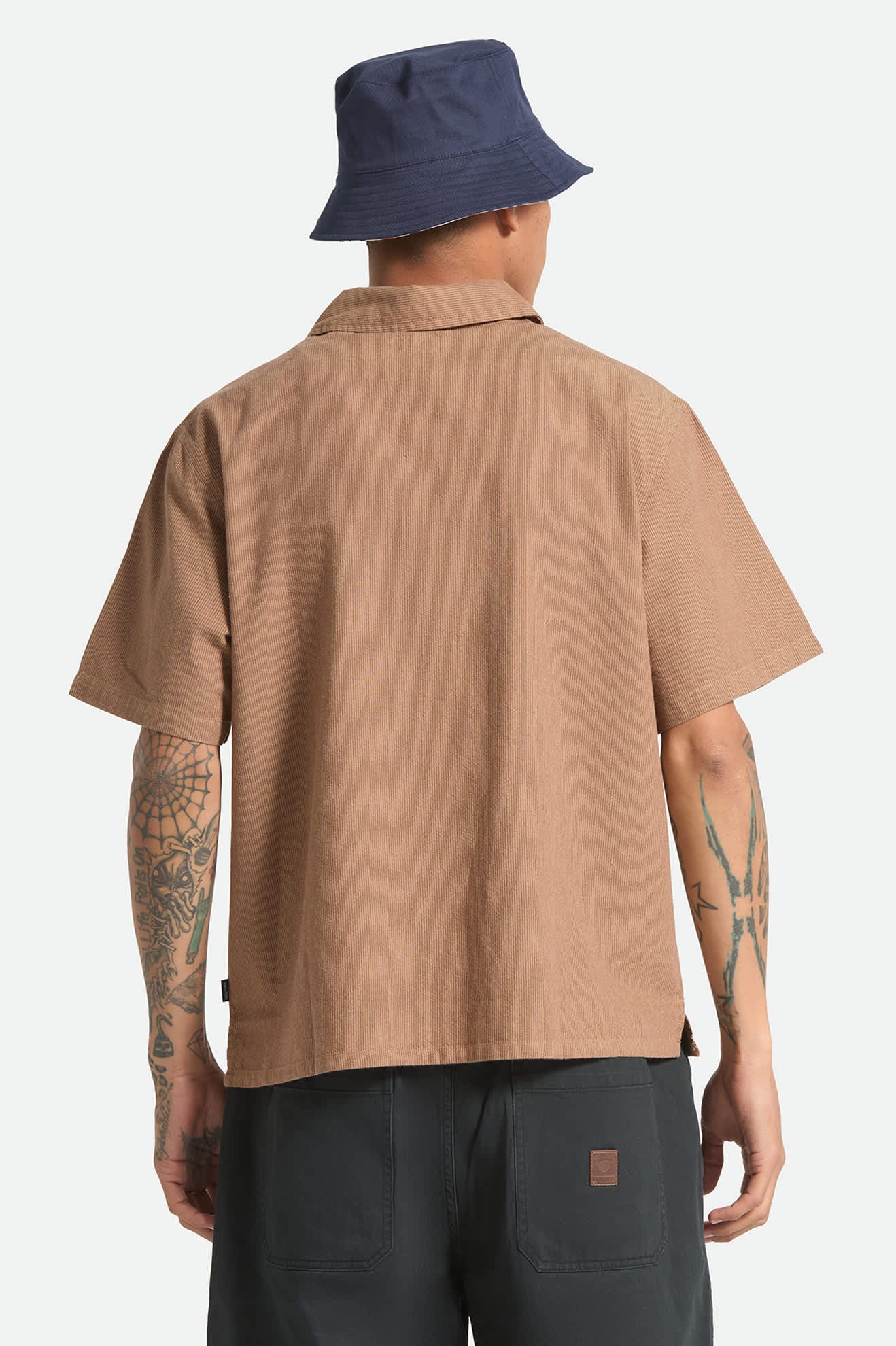 Men's Brakeman Half Zip Short Sleeve Shirt in the color Brown/Tan Stripe - Men's Back View