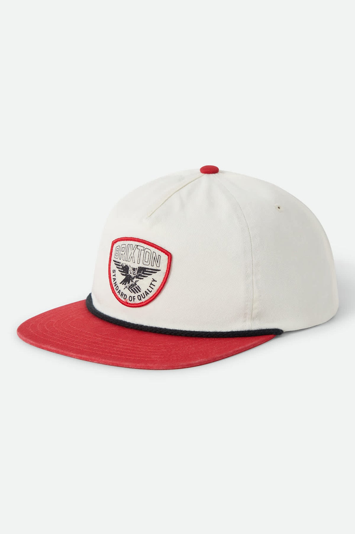 Unisex Watcher Snapback in the color Off White/Crimson - Front Product Laydown Image