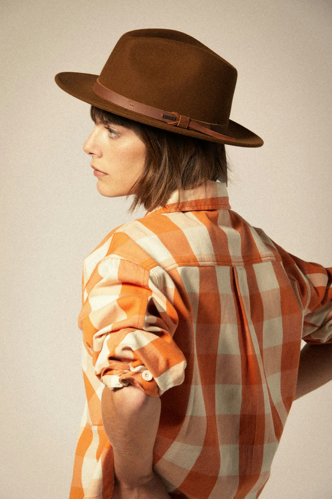 Women's Utopia L/S Overshirt in the color Tangerine Gingham - Women's Back View