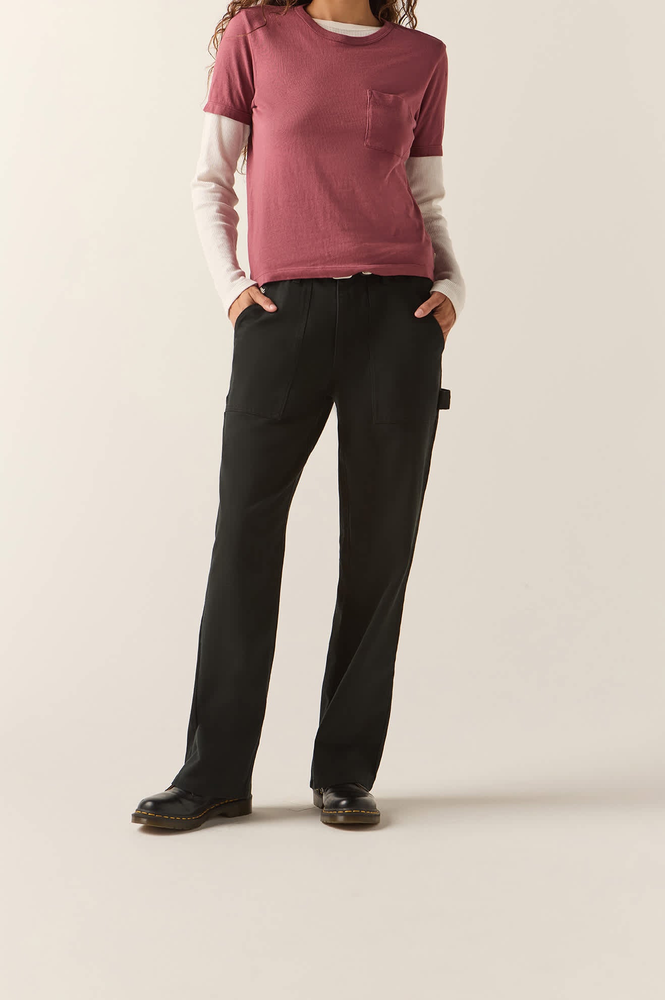 Women's Essex Embroidered Painter Pant in the color Black - Women's Front Fit Image