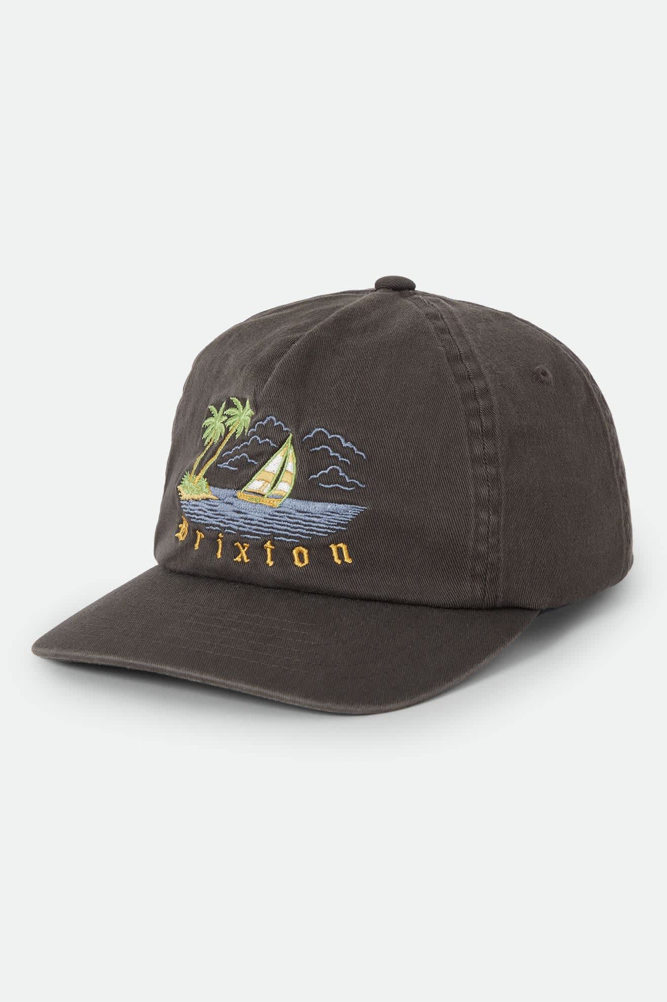 Unisex Seaside Snapback in the color Washed Black - Front Product Laydown Image