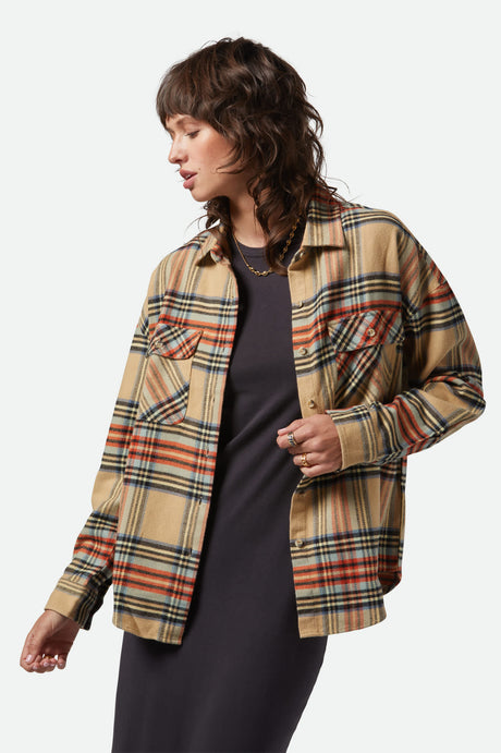 Women's Bowery Women's Classic L/S Flannel in the color Sand/Burnt Brick/Black Plaid - Women's Front View