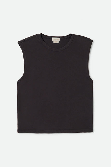 Women's Carefree Organic Garment Dye Muscle Tank in the color Black - Front Product View