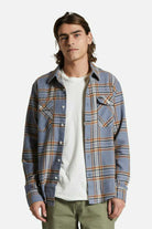 Men's Fit, Front View | Bowery L/S Flannel - Stonewash Blue/Sand