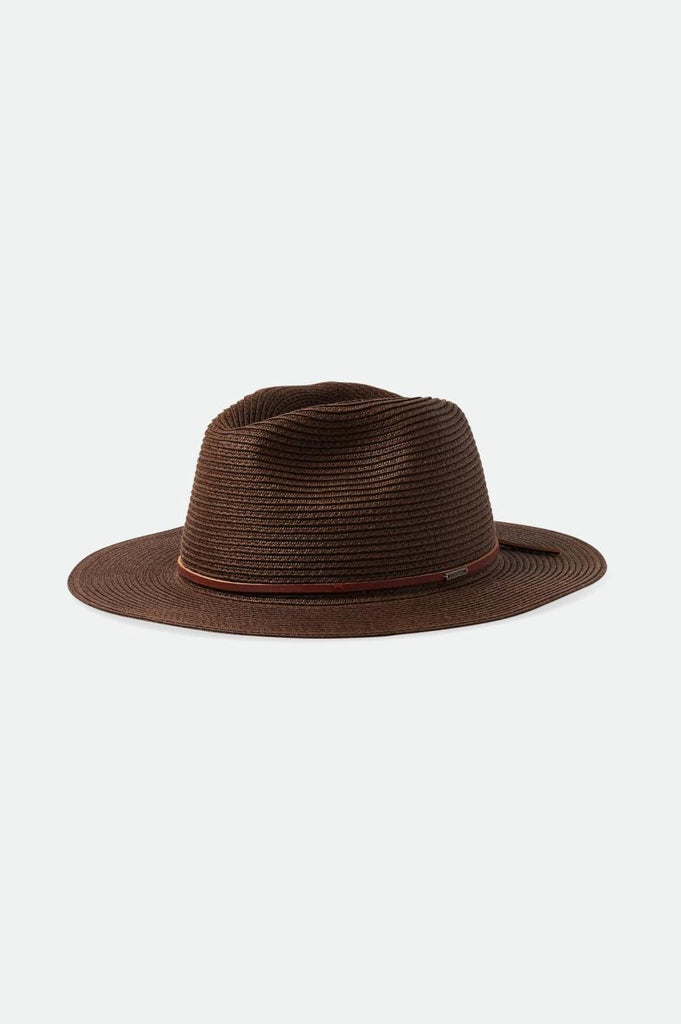 Brixton Unisex Wesley Straw Packable Fedora - Dark Earth | Profile