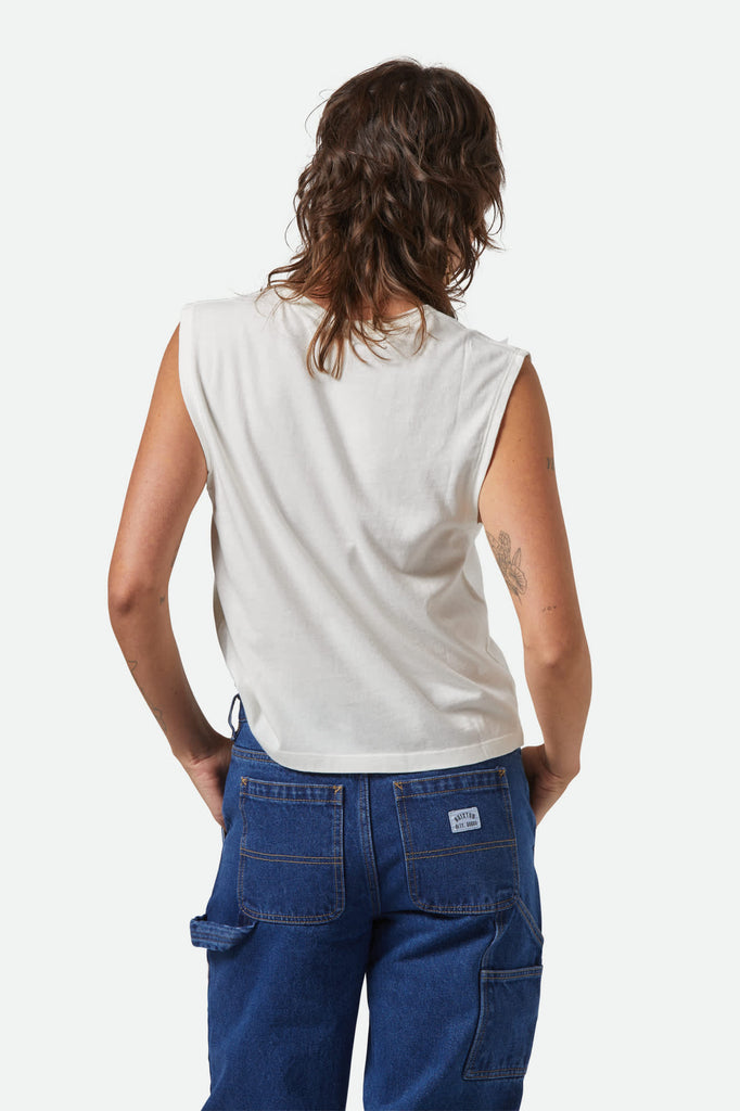 Women's Carefree Organic Garment Dye Muscle Tank in the color Off White - Women's Back View