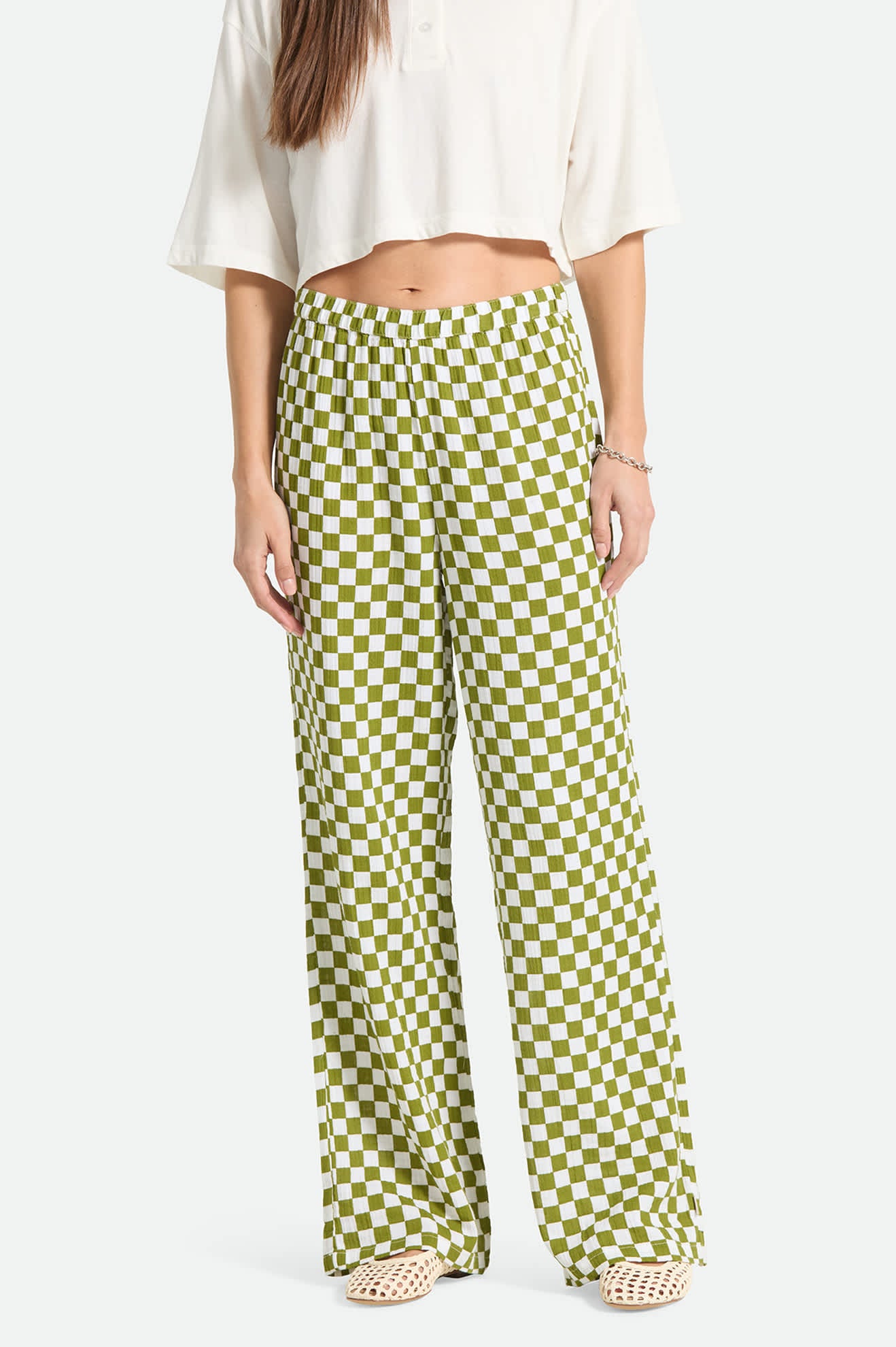 Women's The Lola Lounge Pant in the color Sublime Green Checkerboard - Women's Front Fit Image
