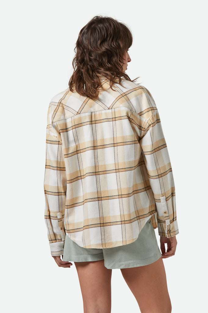 Women's Bowery Women's Classic L/S Flannel in the color Off White/Semolina/Washed Copper Plaid - Women's Back View