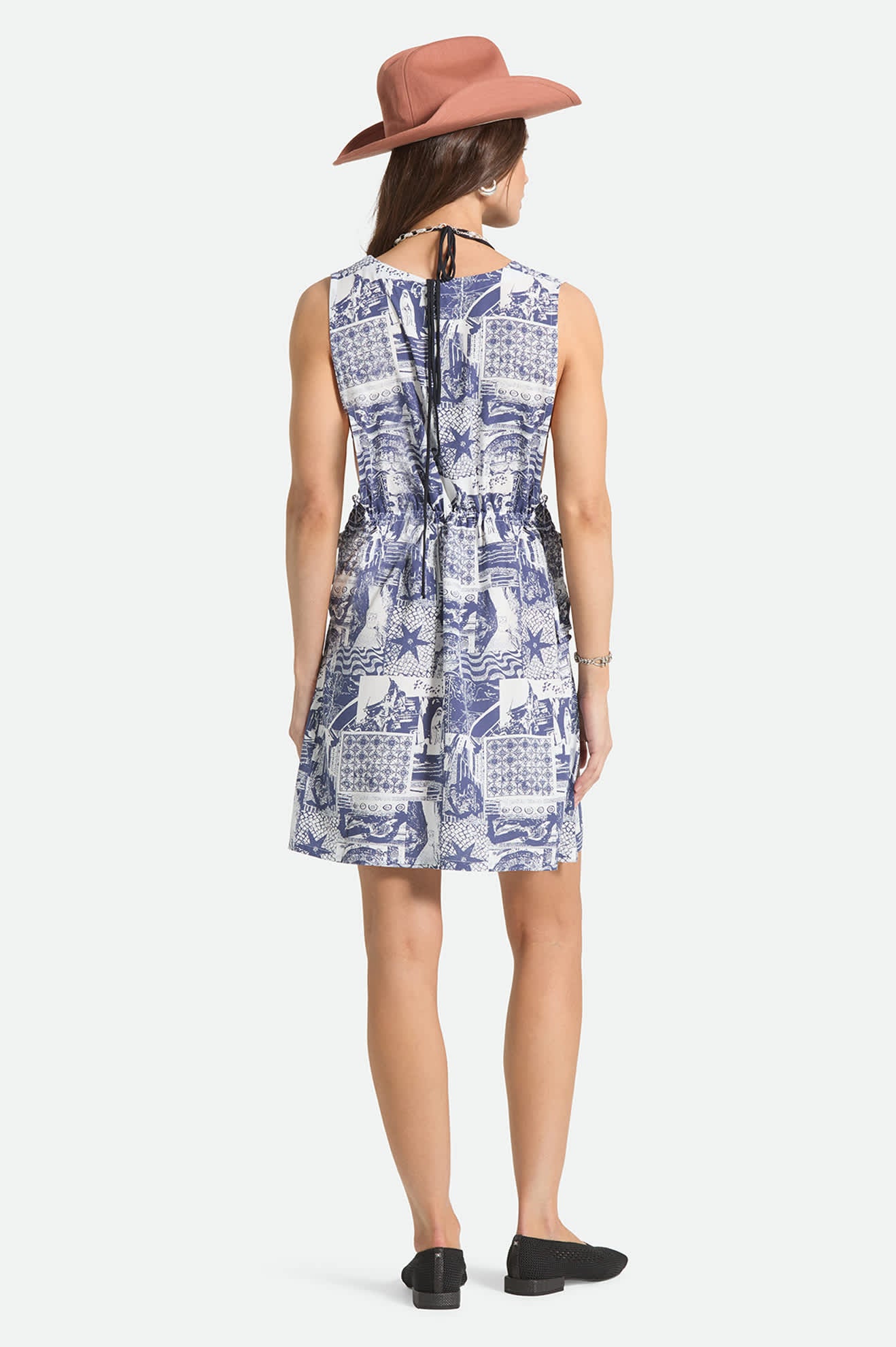 Women's The Bells Dress in the color Navy/White Collage - Women's Back View