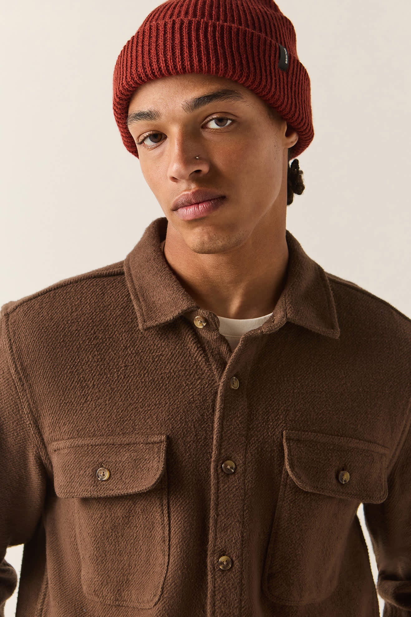 Men's Bowery Textured Twill Overshirt in the color Walnut Brown - Additional Fit image