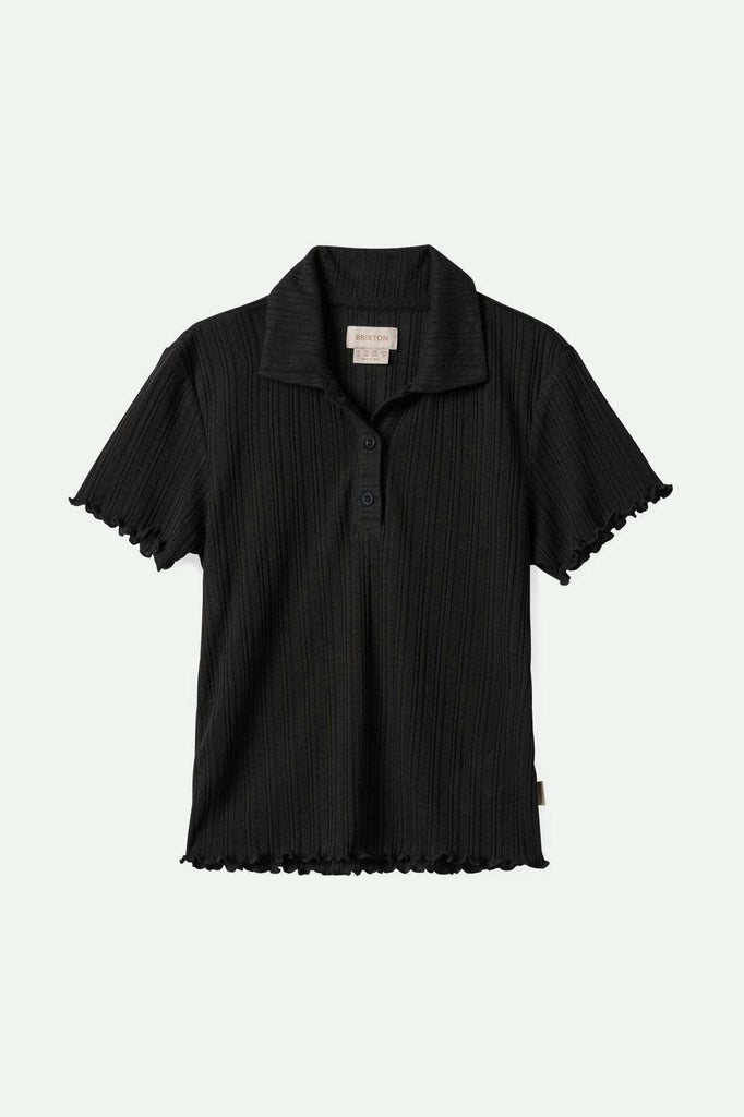 Women'sNovelty Ribbed S/S Polo - Washed Black| Main