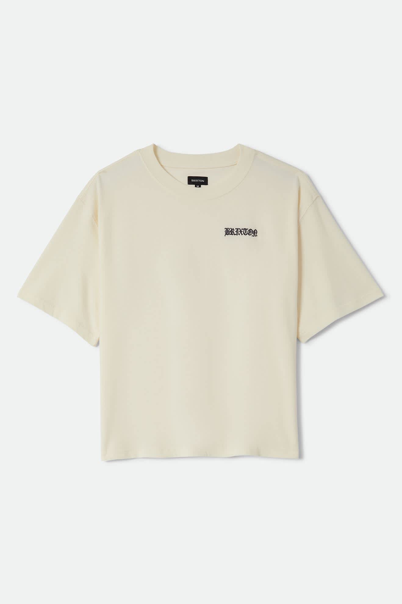 Men's Serrano Short Sleeve Boxed Crop T-Shirt in the color Cream - Front Product Laydown Image