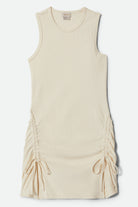 Women's Ribbed Cinch Mini Dress in the color Off White - Front Product View