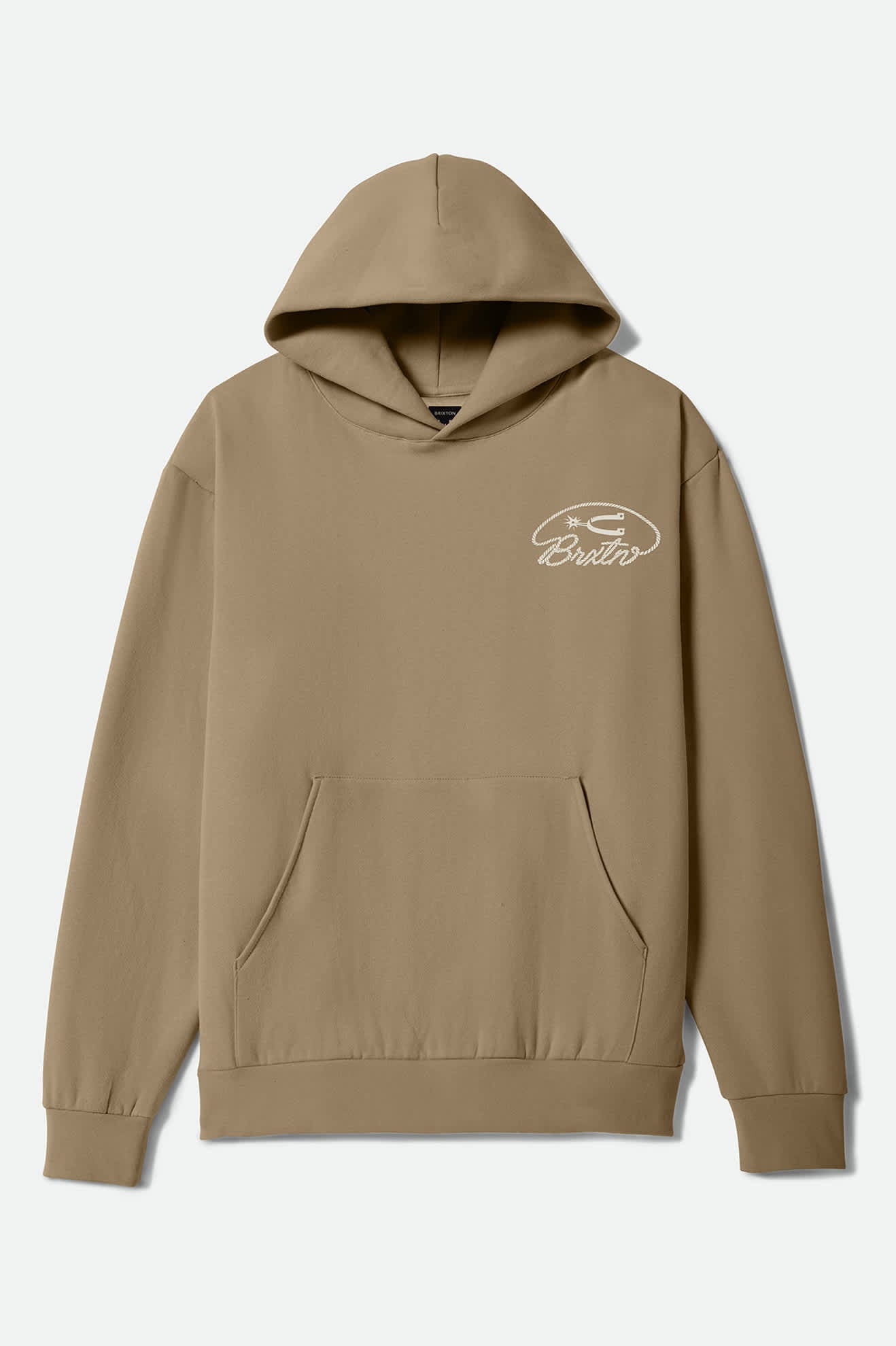 Men's Larkspur Hoodie in the color British Khaki - Front Product Laydown Image