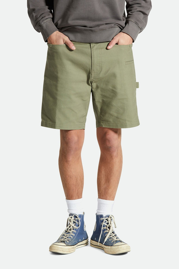 Men's Fit, Front View | Builders Carpenter Stretch Short - Olive Surplus