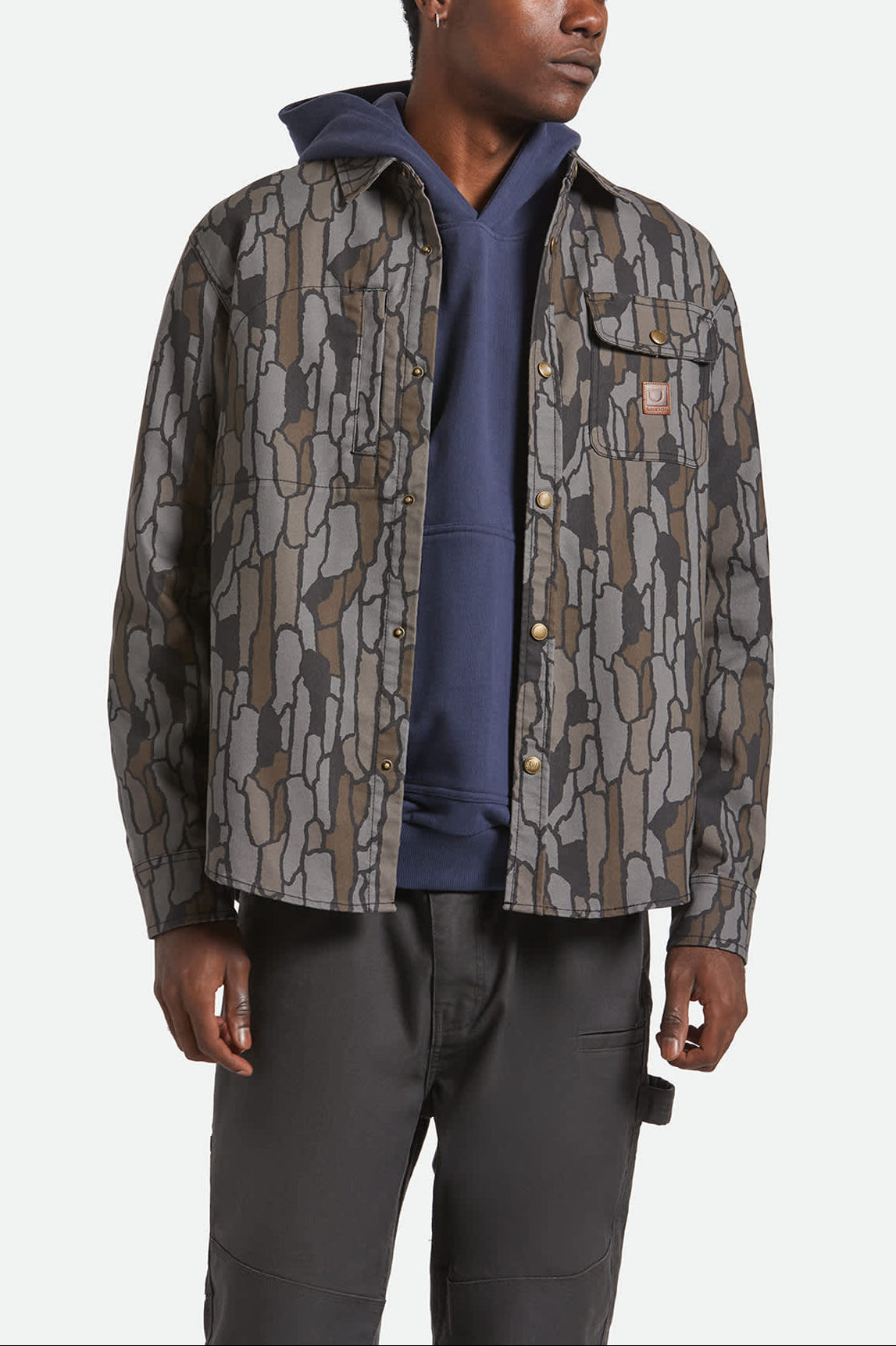 Men's Builders Stretch L/S Overshirt in the color Bark Camo - Men's Front View