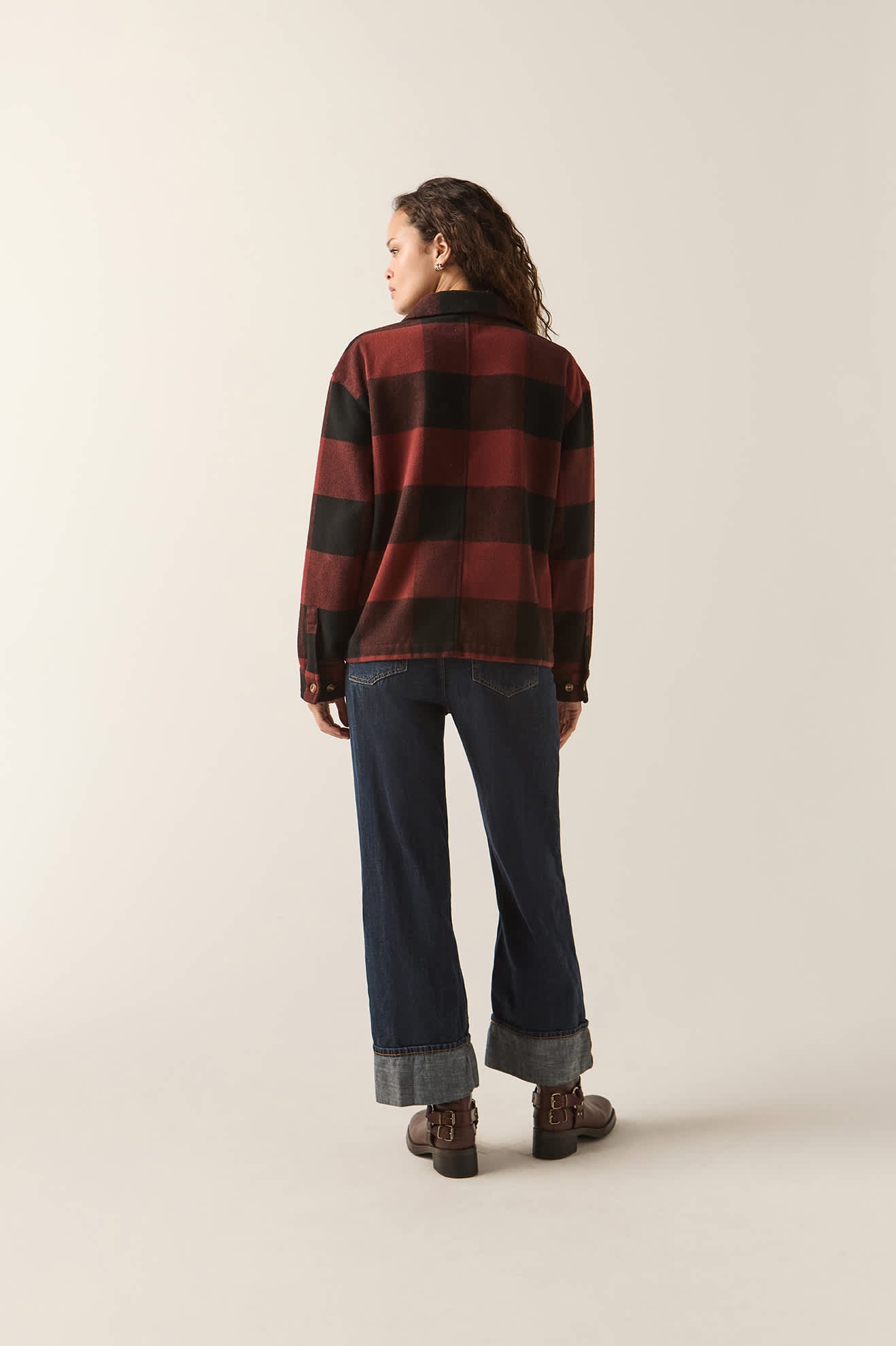 Women's Bowery Women's Soft Brushed Flannel in the color Dark Brick/Black - Additional Fit image