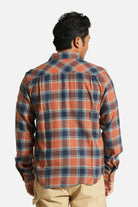 Men's Fit, Back View | Bowery Lightweight Ultra Soft L/S Flannel - Terracotta/Chinois Green