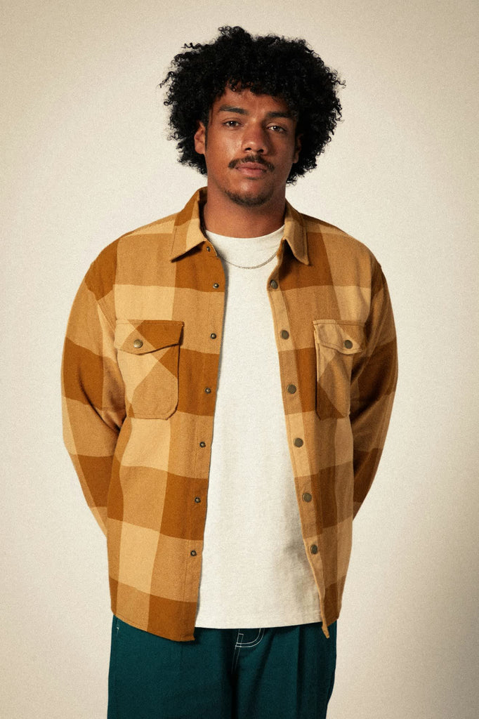 Men's Selden L/S Flannel in the color Washed Copper/Curry Buffalo - Men's Front View