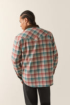 Men's Bowery Builders Ranch Performance Flannel in the color Ultra Marine/Dark Brick - Men's Back View