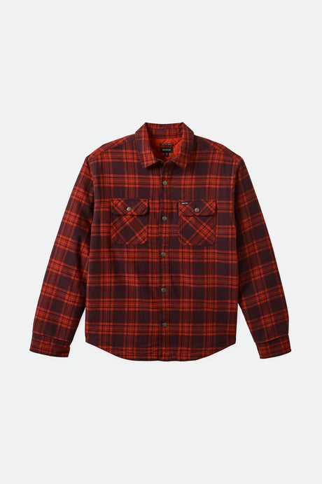 Men's Bowery Quilted L/S Flannel in the color Bright Red/Mahogany - Front Product View