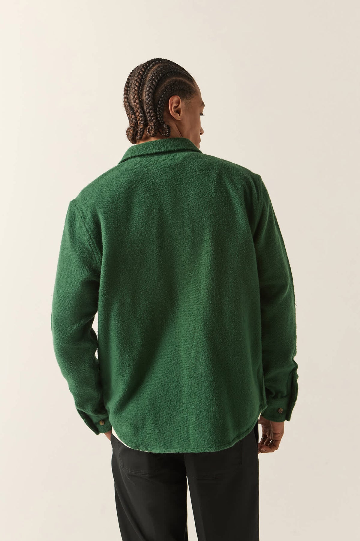 Men's Bowery Textured Twill Overshirt in the color Primal Green - Men's Back View